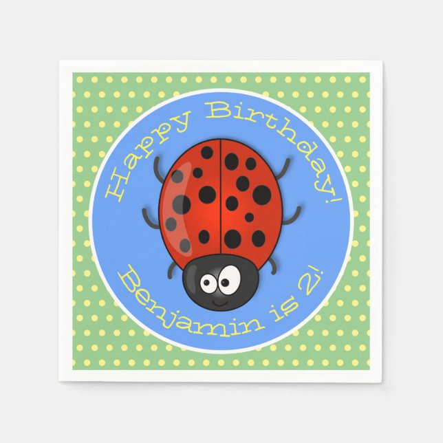 illustration av tecknaden Cute lycklig red ladybug Pappersservett (Framsidan)