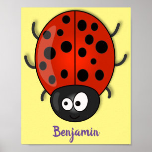 illustration av tecknaden Cute lycklig red ladybug Poster
