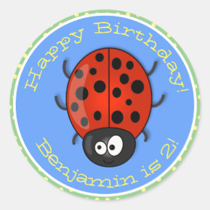 illustration av tecknaden Cute lycklig red ladybug Runt Klistermärke