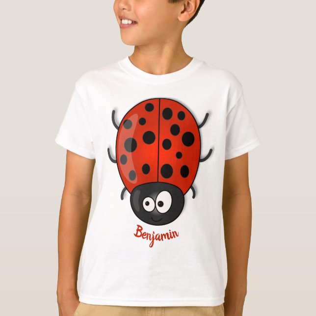 illustration av tecknaden Cute lycklig red ladybug T Shirt (Framsida)