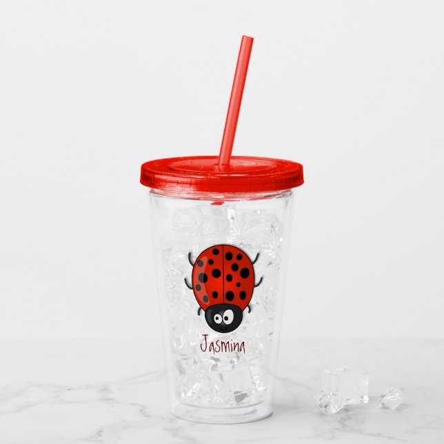 illustration av tecknaden Cute lycklig red ladybug Take Away Mugg (Baksida Ice)