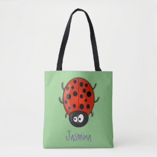illustration av tecknaden Cute lycklig red ladybug Tygkasse