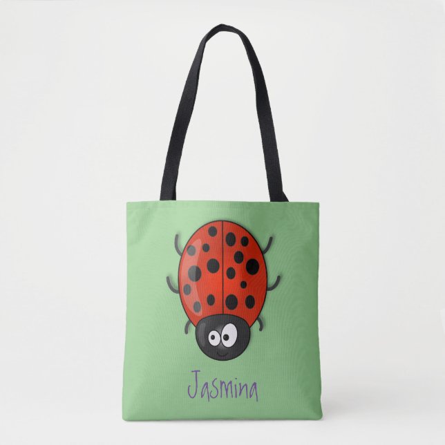 illustration av tecknaden Cute lycklig red ladybug Tygkasse (Framsida)