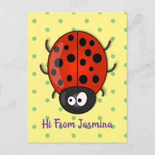 illustration av tecknaden Cute lycklig red ladybug Vykort
