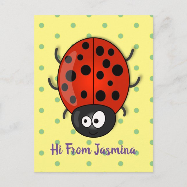 illustration av tecknaden Cute lycklig red ladybug Vykort (Framsida)