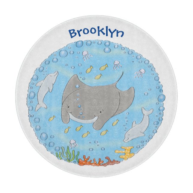 illustration av tecknaden Cute manta ray och bubbl (Framsidan)