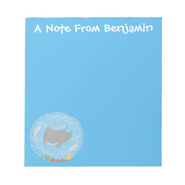 illustration av tecknaden Cute manta ray och bubbl Anteckningsblock (Framsida)