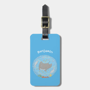 illustration av tecknaden Cute manta ray och bubbl Bagagebricka