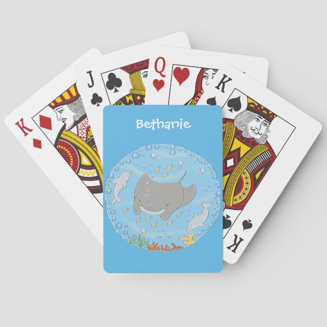 illustration av tecknaden Cute manta ray och bubbl Casinokort (Baksidan)