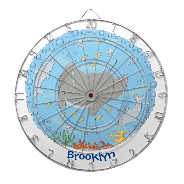 illustration av tecknaden Cute manta ray och bubbl Darttavla (Framsidan)