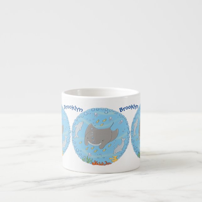 illustration av tecknaden Cute manta ray och bubbl Espressomugg (Framsidan)