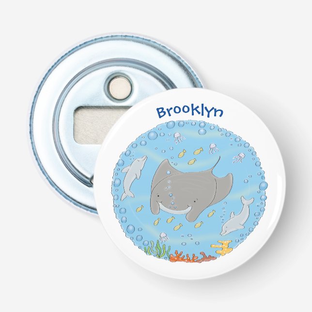 illustration av tecknaden Cute manta ray och bubbl Flasköppnare (Framsidan)