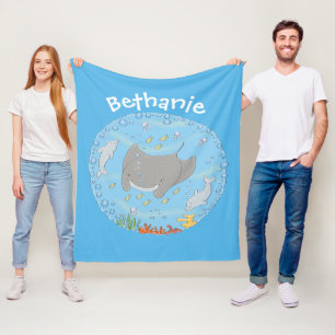 illustration av tecknaden Cute manta ray och bubbl Fleecefilt