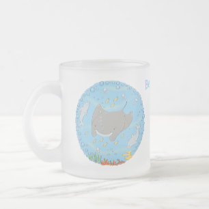 illustration av tecknaden Cute manta ray och bubbl Frostad Glasmugg