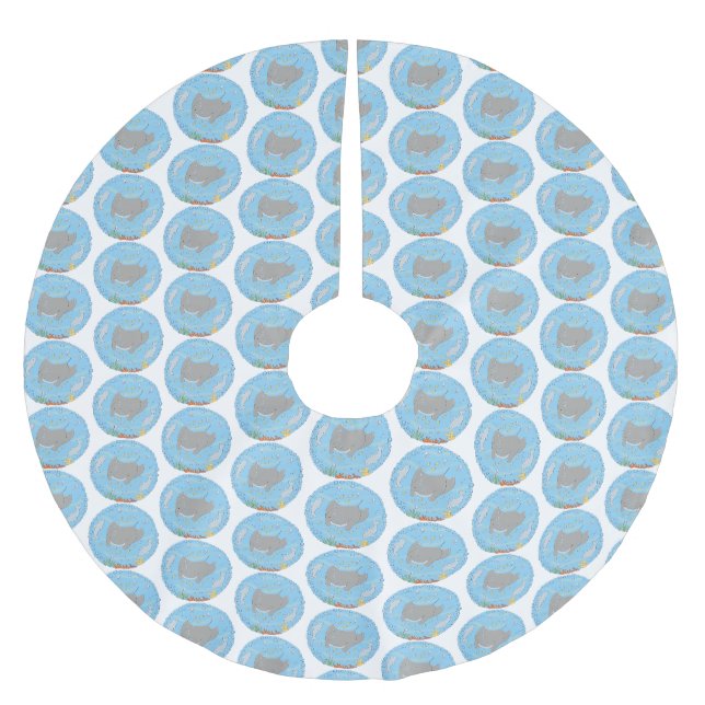 illustration av tecknaden Cute manta ray och bubbl Julgransmatta Borstad Polyester (Framsidan)