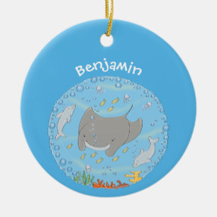 illustration av tecknaden Cute manta ray och bubbl Julgransprydnad Keramik