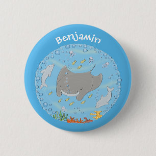 illustration av tecknaden Cute manta ray och bubbl Knapp
