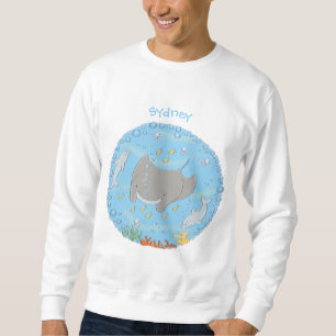 illustration av tecknaden Cute manta ray och bubbl Lång Ärmad Tröja