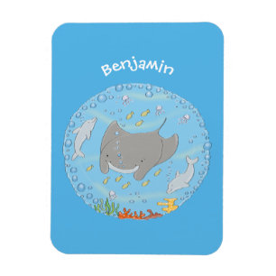 illustration av tecknaden Cute manta ray och bubbl Magnet