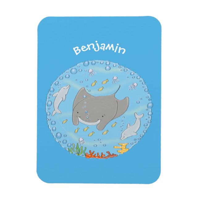 illustration av tecknaden Cute manta ray och bubbl Magnet (Vertikal)