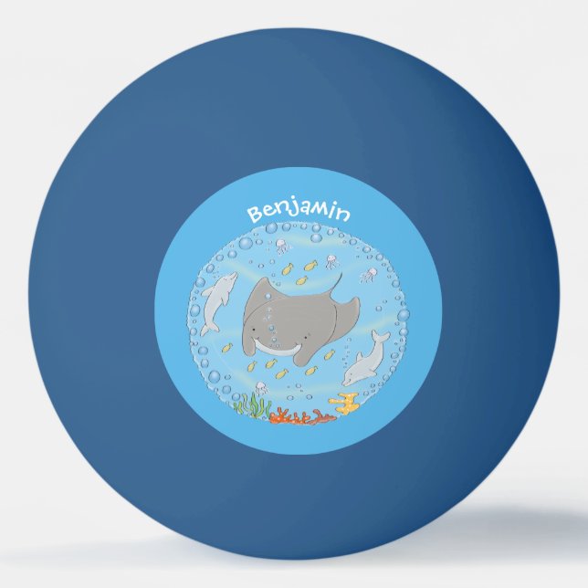 illustration av tecknaden Cute manta ray och bubbl Pingisboll (Framsidan)