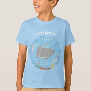 illustration av tecknaden Cute manta ray och bubbl T Shirt