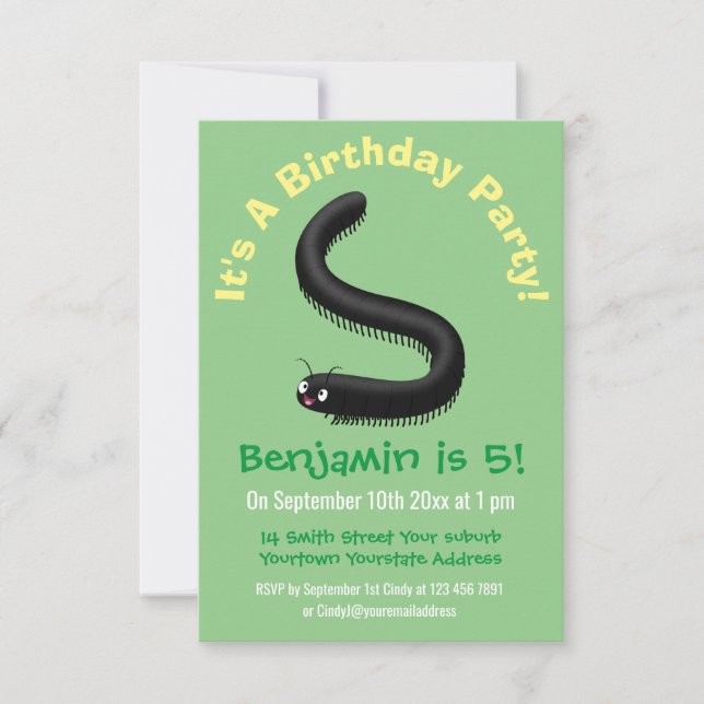 illustration av tecknaden Cute millipede Inbjudningar (Framsida)