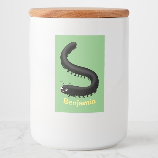 illustration av tecknaden Cute millipede Mat Etikett (Framsida)
