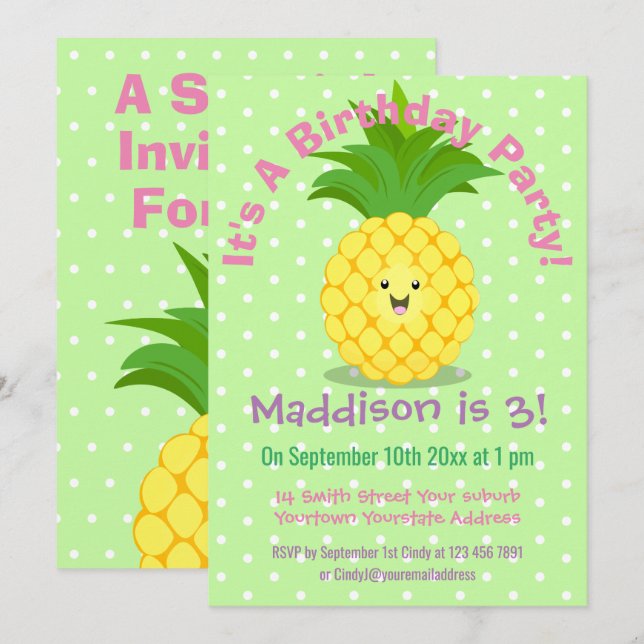 illustration av tecknaden för ananas inbjudningar (Fram/baksida)