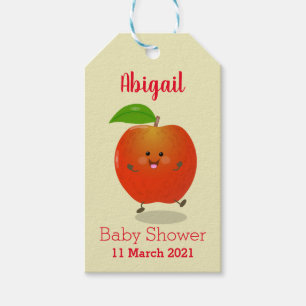 illustration av tecknaden för Cute dans-äpple Presentetikett