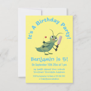 illustration av tecknaden för Cute grönt-kricket-i Inbjudningar