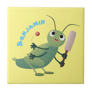 illustration av tecknaden för Cute grönt-kricket-i Kakelplatta