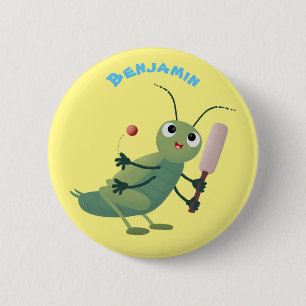 illustration av tecknaden för Cute grönt-kricket-i Knapp
