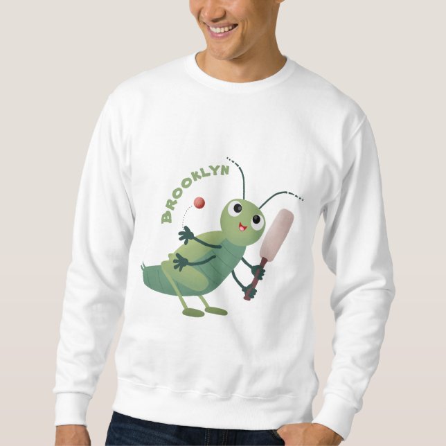 illustration av tecknaden för Cute grönt-kricket-i Lång Ärmad Tröja (Framsida)