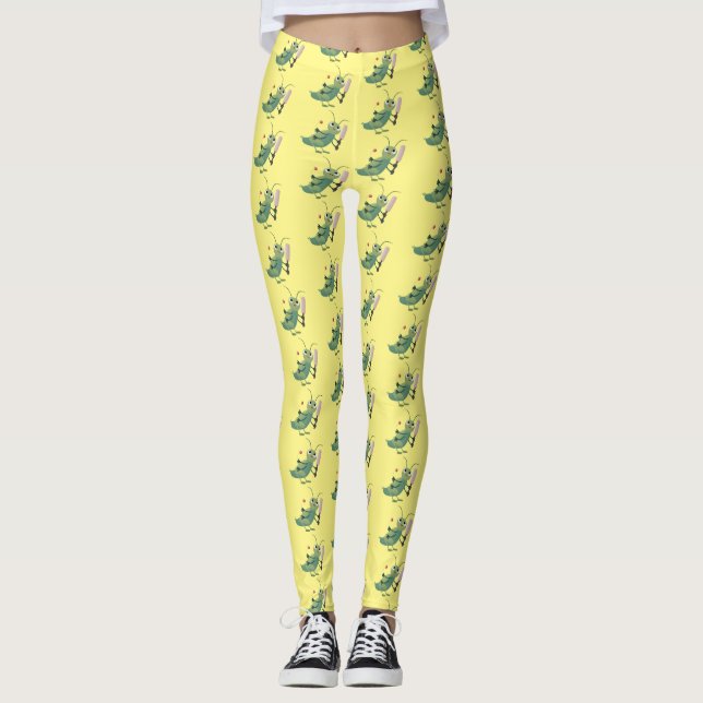 illustration av tecknaden för Cute grönt-kricket-i Leggings (Framsida)