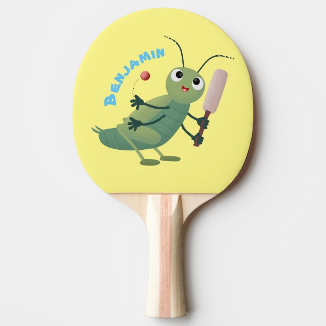 illustration av tecknaden för Cute grönt-kricket-i Pingisracket (Framsidan)