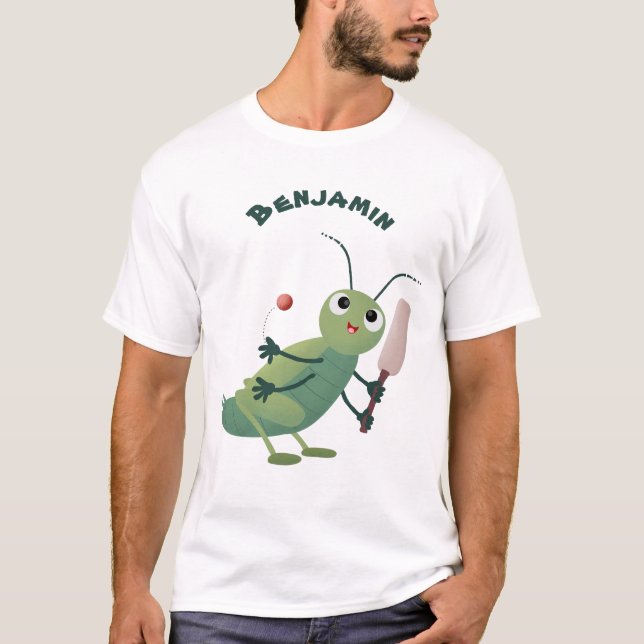 illustration av tecknaden för Cute grönt-kricket-i T Shirt (Framsida)