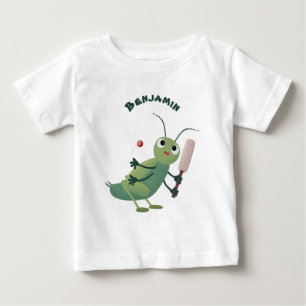 illustration av tecknaden för Cute grönt-kricket-i T Shirt
