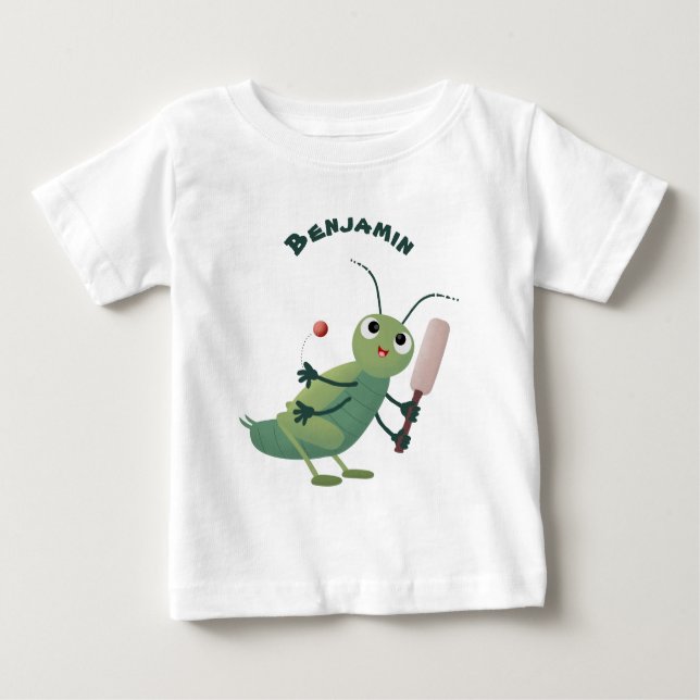 illustration av tecknaden för Cute grönt-kricket-i T Shirt (Framsida)