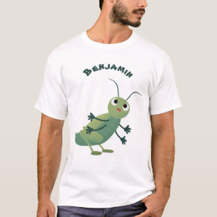 illustration av tecknaden för Cute grönt-kricket-i T Shirt