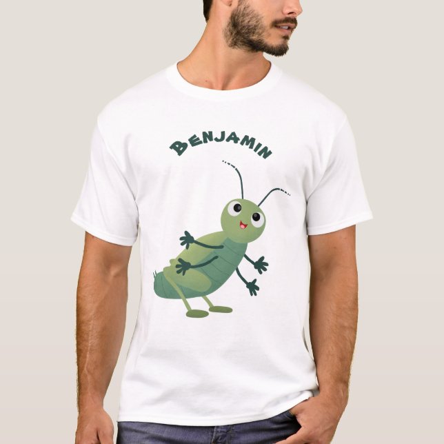 illustration av tecknaden för Cute grönt-kricket-i T Shirt (Framsida)