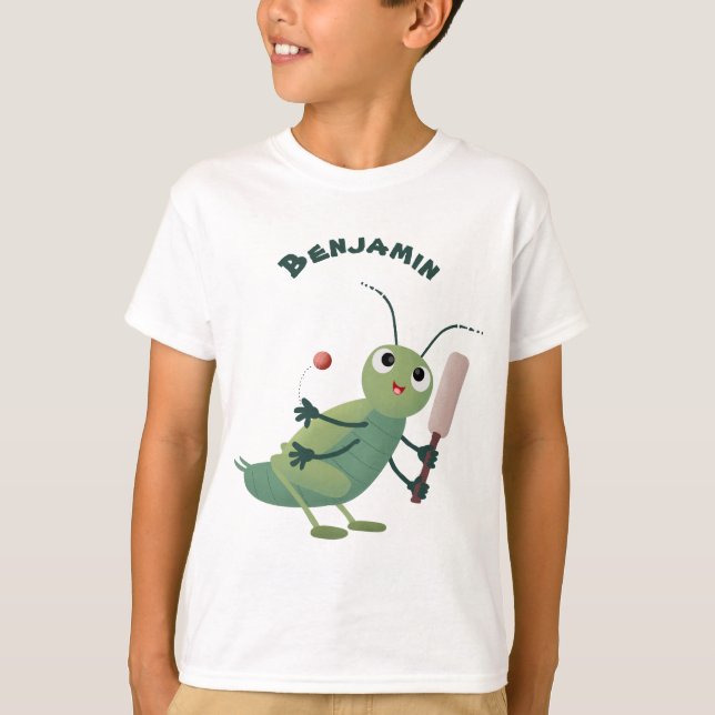 illustration av tecknaden för Cute grönt-kricket-i T Shirt (Framsida)