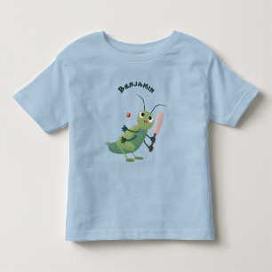 illustration av tecknaden för Cute grönt-kricket-i T Shirt