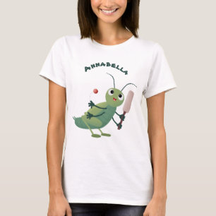 illustration av tecknaden för Cute grönt-kricket-i T Shirt