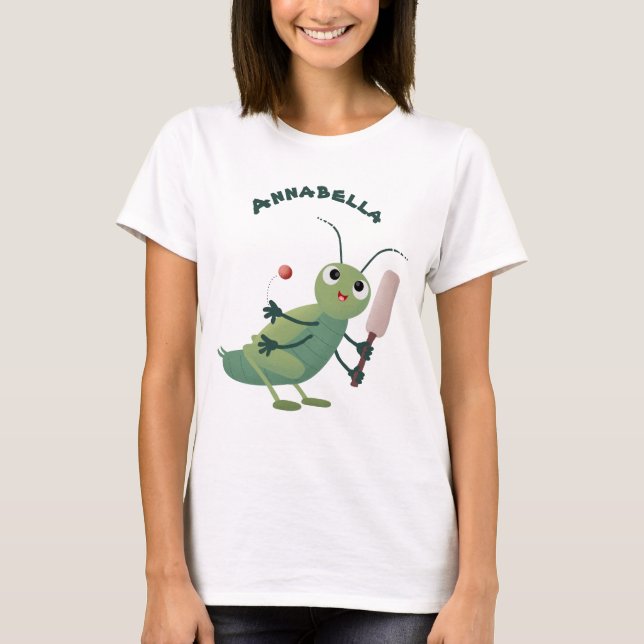 illustration av tecknaden för Cute grönt-kricket-i T Shirt (Framsida)