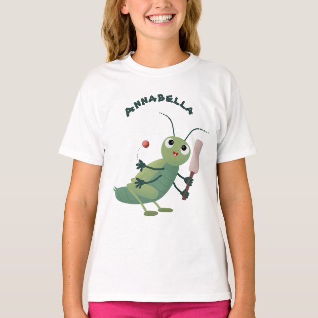 illustration av tecknaden för Cute grönt-kricket-i T Shirt (Framsida)