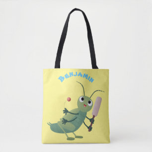 illustration av tecknaden för Cute grönt-kricket-i Tygkasse