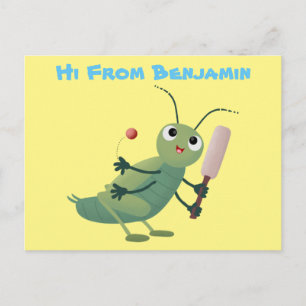 illustration av tecknaden för Cute grönt-kricket-i Vykort