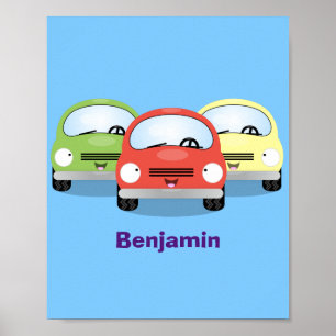 illustration av tecknaden för Cute Kawaii-bilar Poster