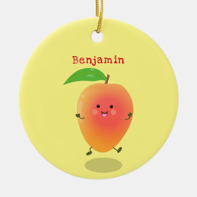 illustration av tecknaden för Cute lycklig mango-g Julgransprydnad Keramik (Framsidan)